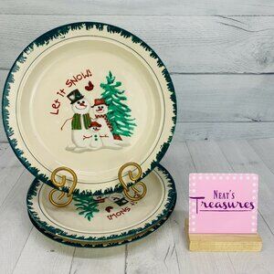 1998 Alco Industries LET IT SNOW Snowman Winter Red Bird Dinner Plates Set of 3